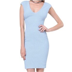 Bebe Janice Jacquard Textured Dress Knit Blue Lined V-Neck Zipper Pencil, Size M